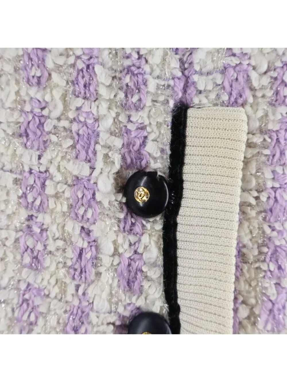 Chanel Boutique Vintage Tweed Jacket Skirt Short Set Coat CC Logo Button Purple